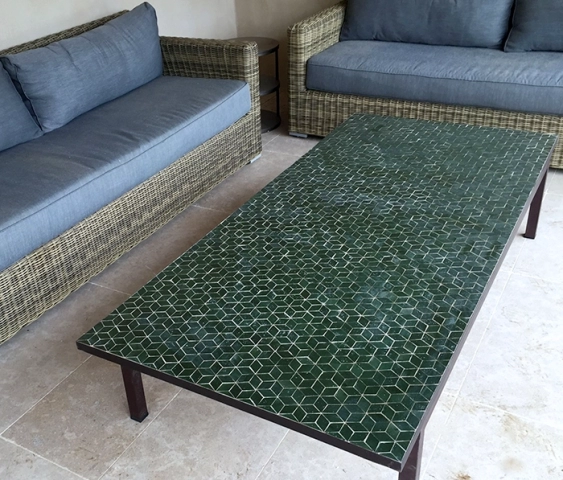 Table basse rectangle verte émeraude en zellige