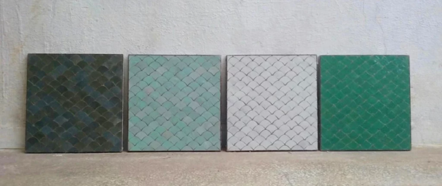 Motif écaille de poisson en zellige traditionnel fabriqué à la main