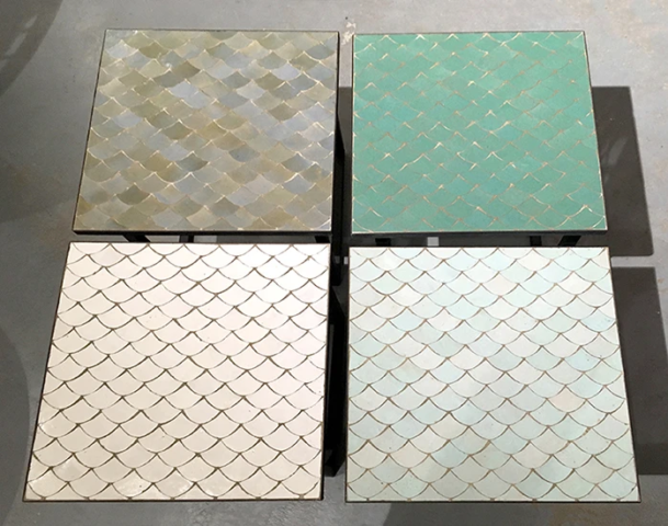 Commande de tablee sur mesure en zellige et fer forgé, motif chakour et écailles de poisson