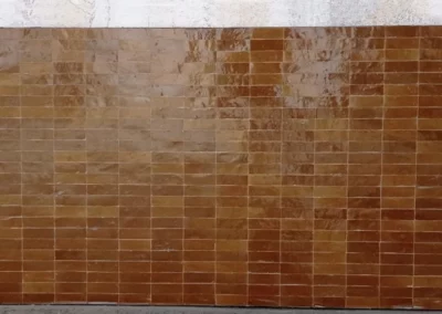 Surface de carrelage zellige de couleur miel, motif rectangle