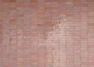 Surface de carrelage zellige de couleur saumon, motif rectangle