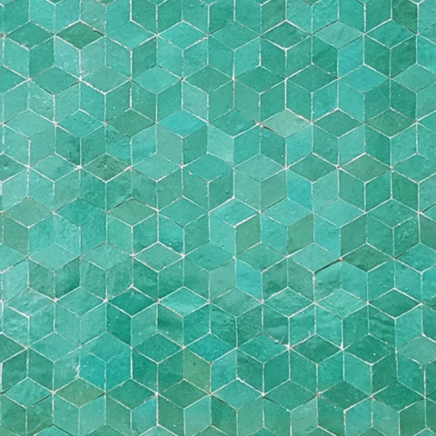 Carrelage zellige vert émeraude, motif cube, vente en carton pour toute surface intérieure ou extérieur