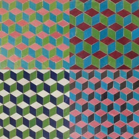 Echantillons de vente de zellige traditionnel, motif cube, vente au mètre carré
