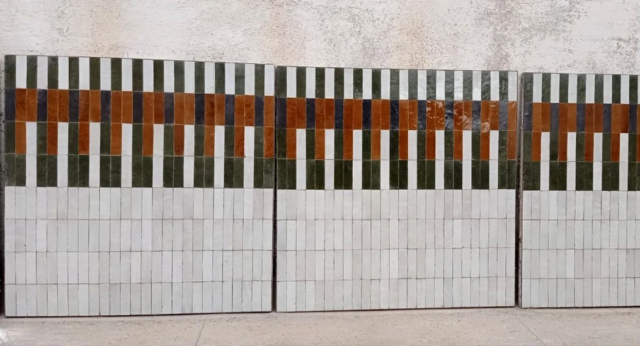 Plateaux de tables en zellige, visuel original avec 4 couleurs en motif rectangle