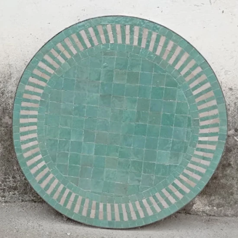 Plateau ronde de table en zellige tilleul au motif rayé, diamètre de 70 cm