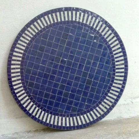 Plateau rond de table en zellige bleu roi