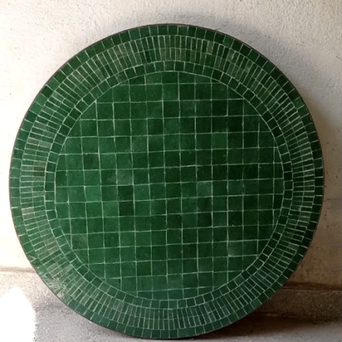 Plateau de table en zellige de couleur vert foncé, motif rayé