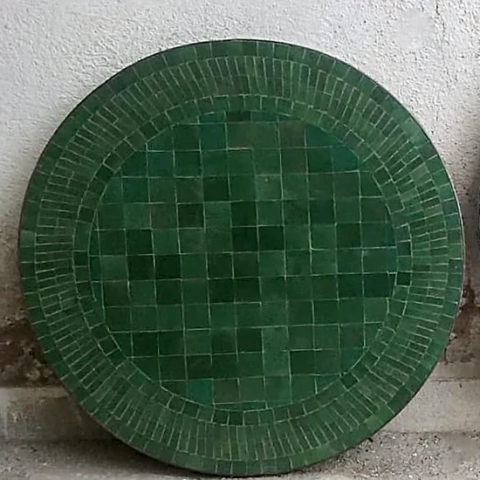 Plateau de table rond en zellige rayé vert