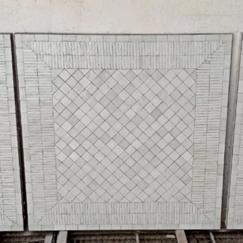 Plateau de table 80cm de côté en forme carrée, zellige rayé unicolore blanc