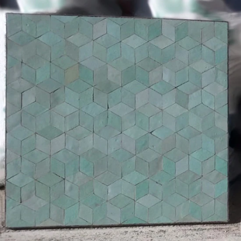 Plateau de table carrée en zellige vert d'eau, dimensions : 55x55cm