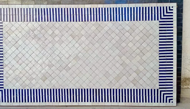 Plateau de table 130x60 cm pour table en zellige rayé blanc et bleu