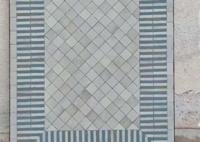 Plateau de table rectangle en zellige rayé blanc et gris