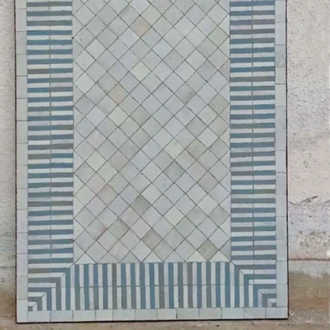 Plateau de table rectangle en zellige rayé blanc et gris