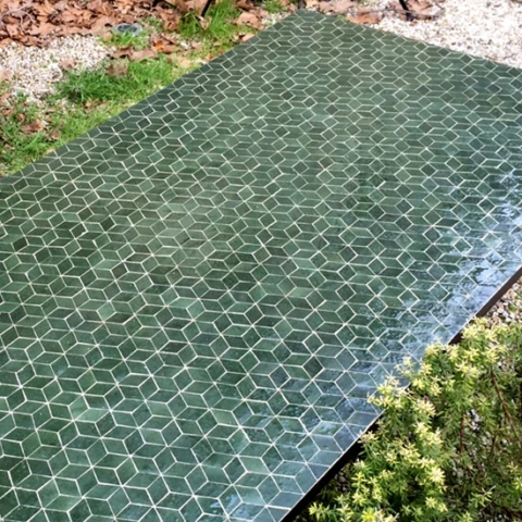 Plateau rectangle de table en zellige vert foncé