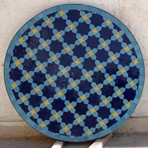 Plateau de table ronde, 70cm, zellige fleurs de matécha en 3 couleurs, commande et livraison pour Nîmes (30)