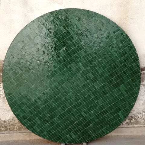 Plateau rond en zellige pour table en fer forgé, diamètre 120cm de couleur foncé