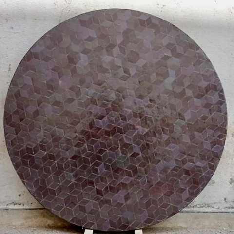 Plateau rond de table en zellige aubergine, diamètre 120cm