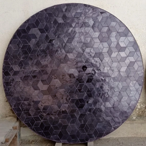 Plateau rond de table en zellige de couleur encre