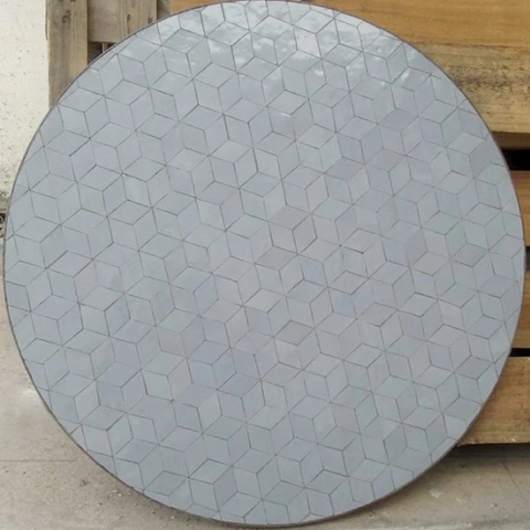 Plateau rond de table en zellige gris clair, diamètre : 110cm