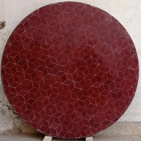 Plateau rond de table en zellige rouge, 90cm de diamètre