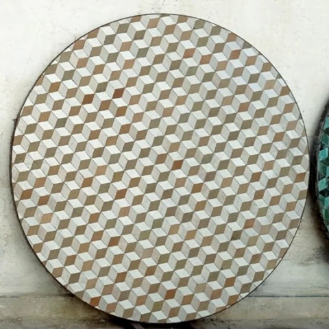 Plateau rond de table en zellige blanc, beige et miel