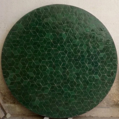 Plateau rond de table en zellige vert anglais