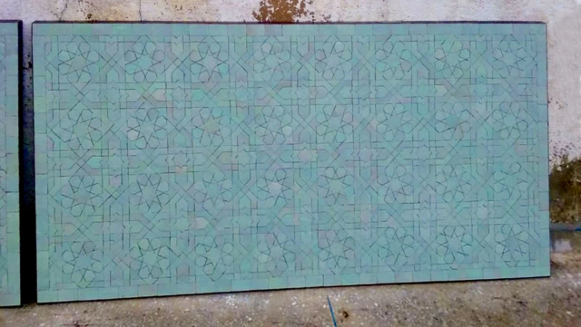 Grand plateau rectangle de table en zellige, fabrication sur mesure, motif Anjuna, livraison banlieue Parisienne