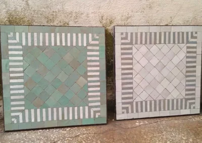 Plateaux de table carrés, 55x55 cm, zellige rayé tilleul et blanc