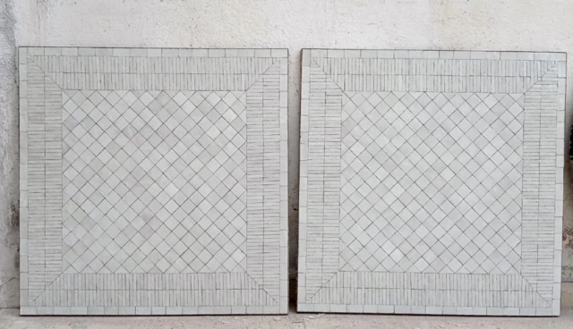 Plateaux carrés de table en zellige rayé unicolore blanc