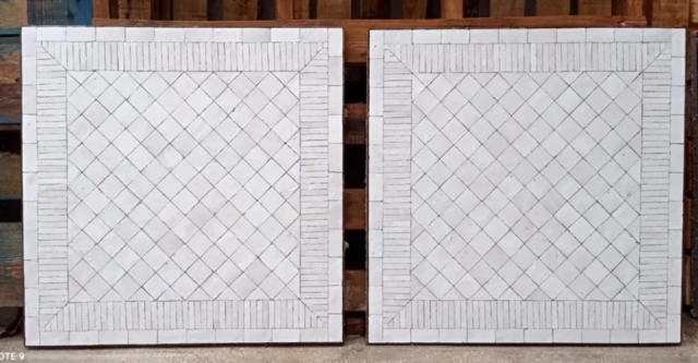 Plateaux carrés de table en zellige rayé unicolore nacre