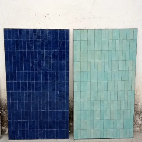 Plateaux de console en zellige bleu et vert céladon