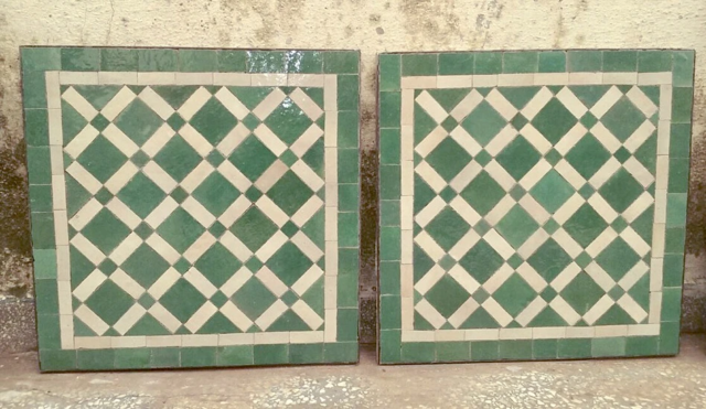 Plateaux de tables de chevet en zellige marocain, vert céladon