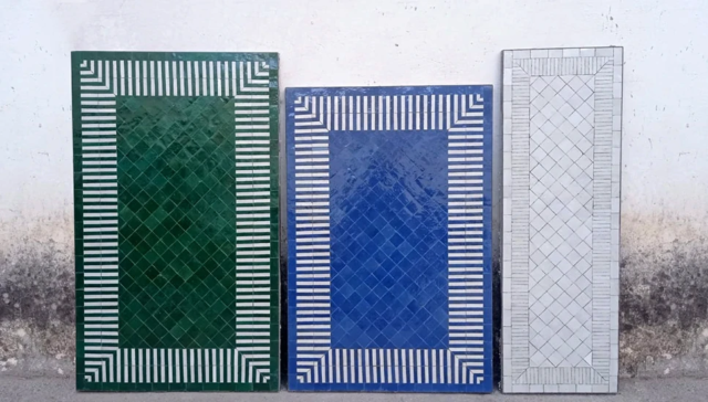 Plateaux de table rectangles 80x60 cm en zellige rayé