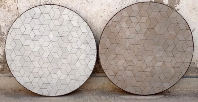 Plateaux de table rond en zellige, fabrication sur mesure, diamètre 130 cm