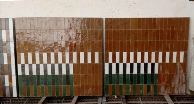 Prototype de plateau de table fabriqué à la main dans la manufacture de zellige de Art et Sud déco pour un hôtel de luxe