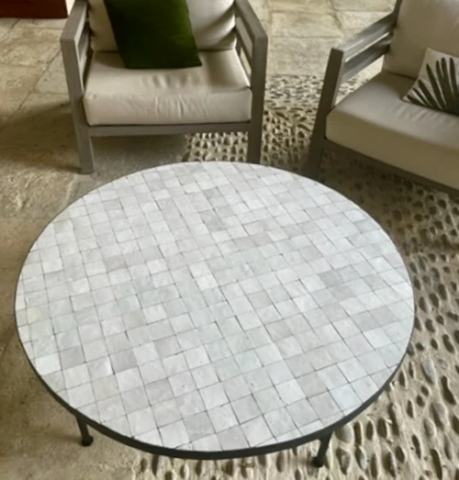 Table basse en zellige, motif carré, blanc nacre, livraison à Lyon (69)