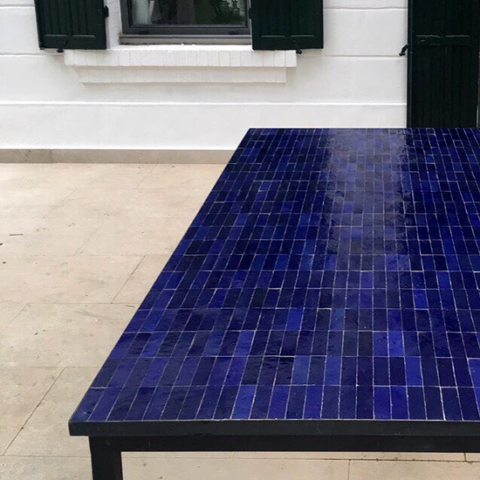 Table en zellige bleu roi fabriquée à la main, motif rectangle