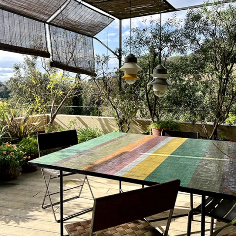 Table en zellige multi couleur fabriquée à la main, motif rectangle