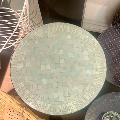 table ronde 60 cm en mosaïque de zellige vert d'eau