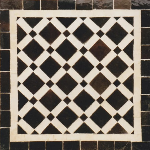 Panneau de zellige carré, treillis marron et nacre blanc
